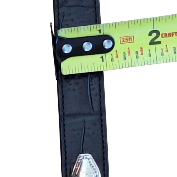 VTG USA Brighton Concho Belt Croc Embossed Ornate Silver Buckle 41803 Black M